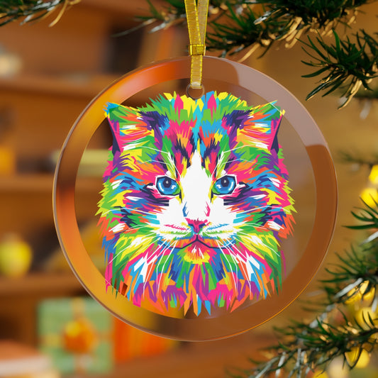 Colourful Cat Luxurious Christmas Glass Ornament