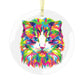 Colourful Cat Luxurious Christmas Glass Ornament