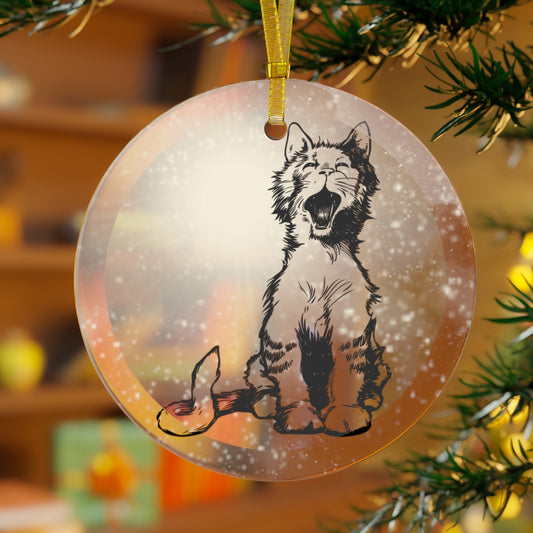 Carefree Cat Luxurious Christmas Glass Ornament