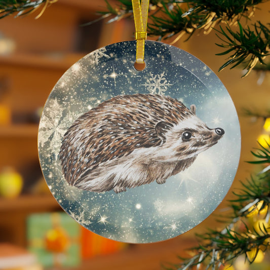 Adorable Hedgehog Luxurious Christmas Glass Ornament