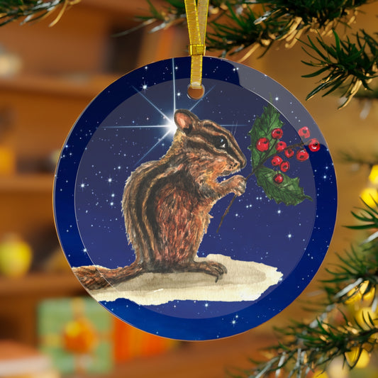 Nocturnal Squirrel Luxurious Christmas Glass Ornament