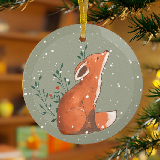 Cute Fox pup Luxurious Christmas Glass Ornament
