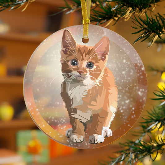 Congenial Cat Luxurious Christmas Glass Ornament