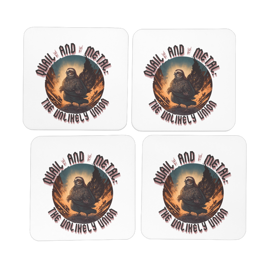 Hardboard Coaster Set of 4 - Quail and Metal: The Unlikely Union