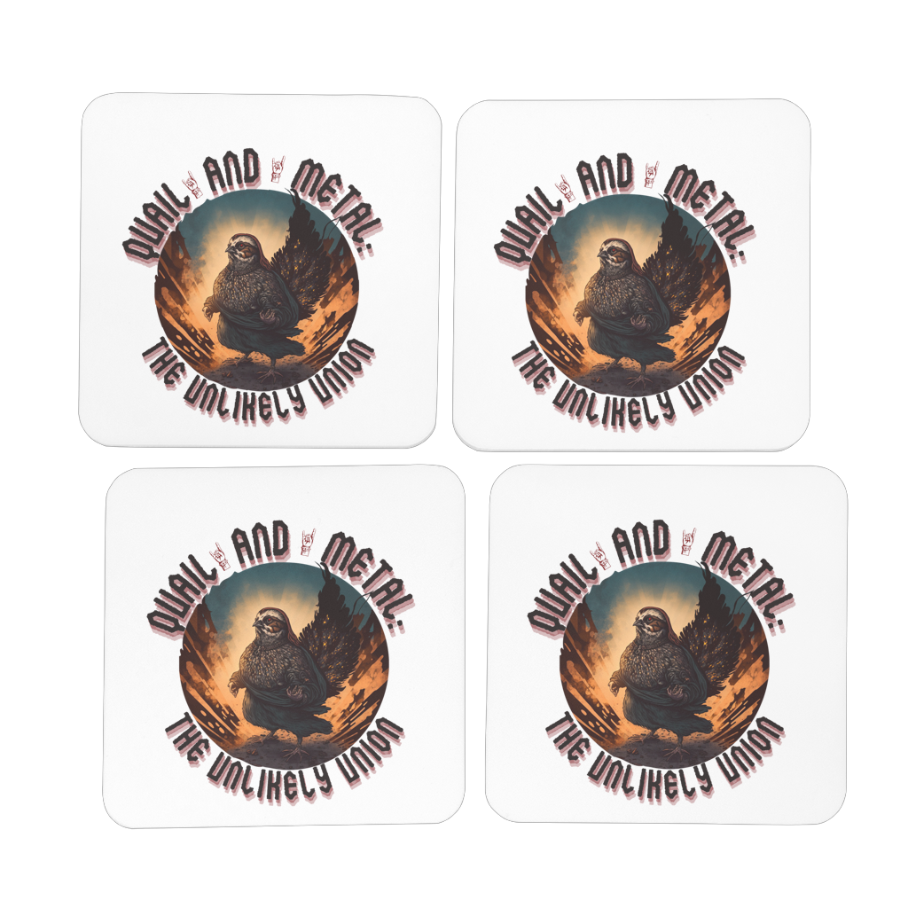 Hardboard Coaster Set of 4 - Quail and Metal: The Unlikely Union