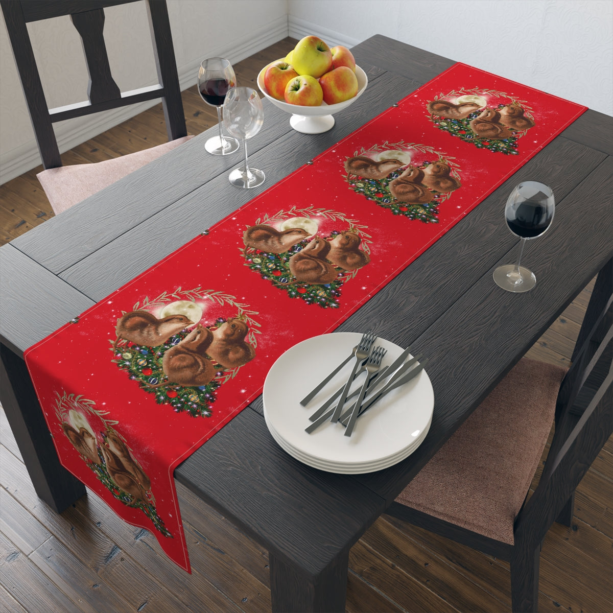 Quail with Chicks red Table Runner (Cotton, Poly)
