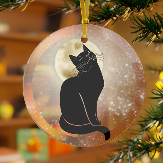 Celestial Cat Luxurious Christmas Glass Ornament