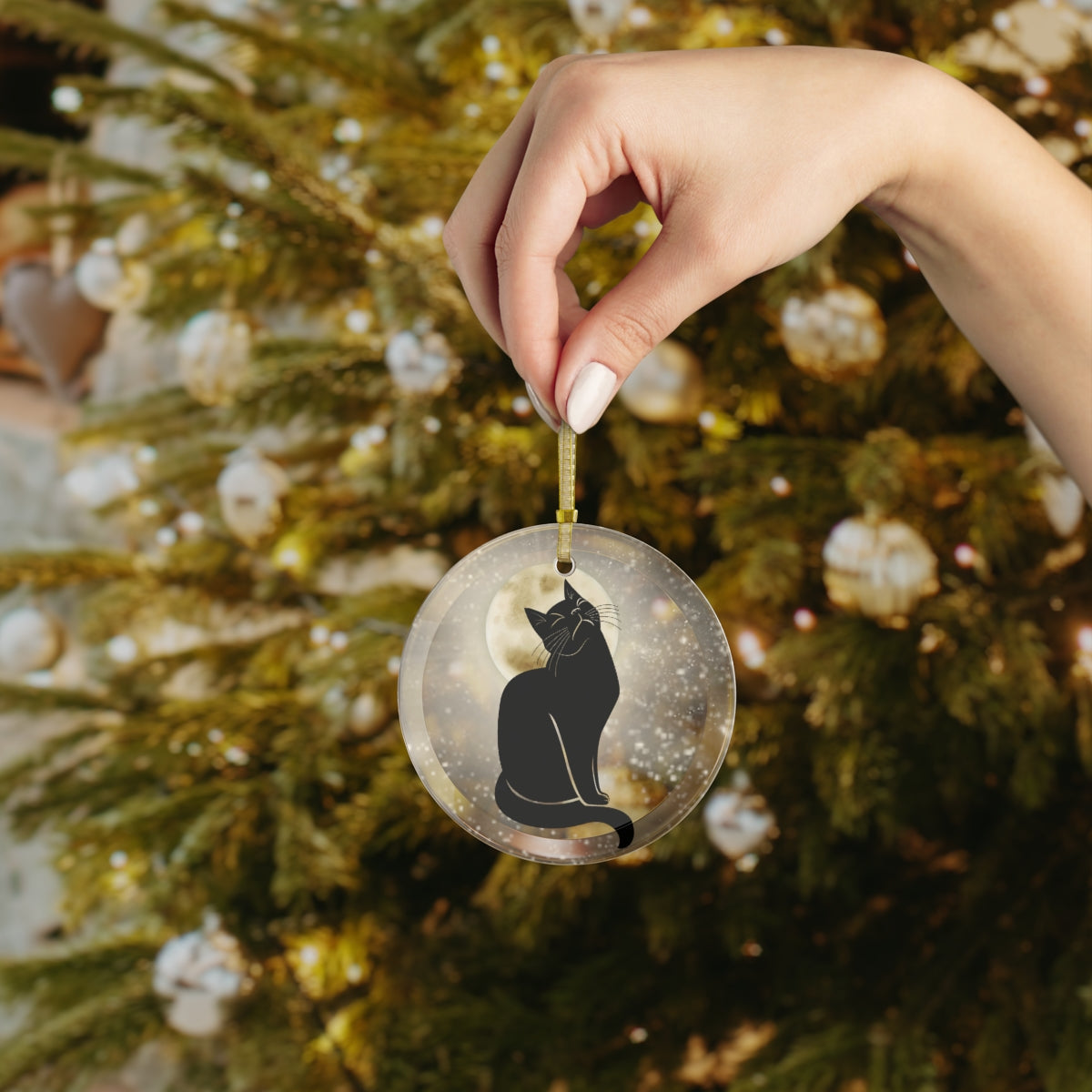 Celestial Cat Luxurious Christmas Glass Ornament