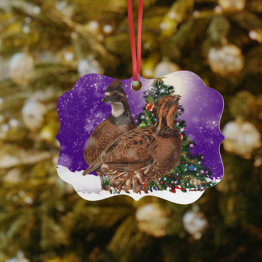 Quail with chicks Christmas purple Aluminum Ornaments, 1pcs