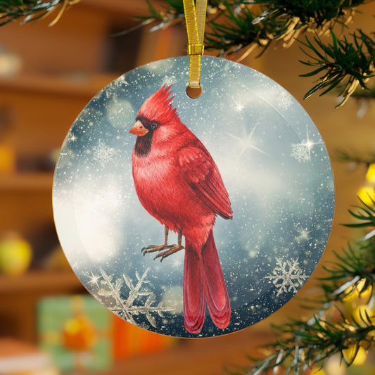 Resting Red Bird Luxurious Christmas Glass Ornament
