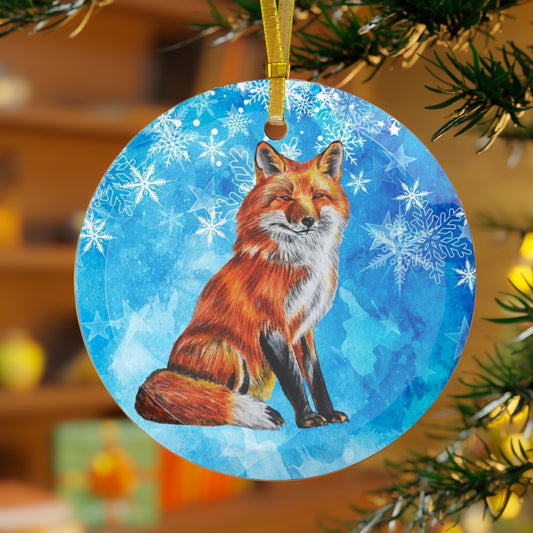 Furry Fox Luxurious Christmas Glass Ornament